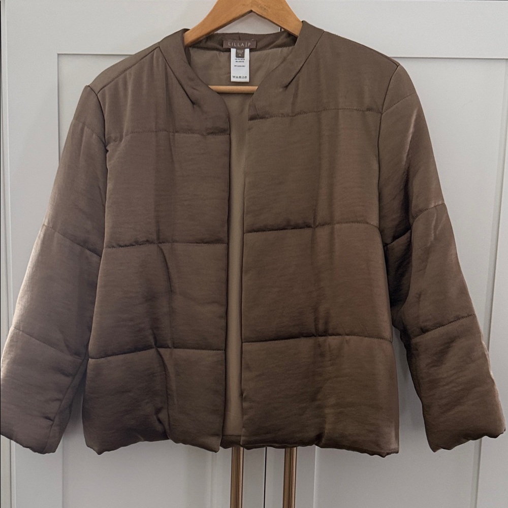 Lilla|P all of Brown gold quilted jacket. Dress up or dress down
